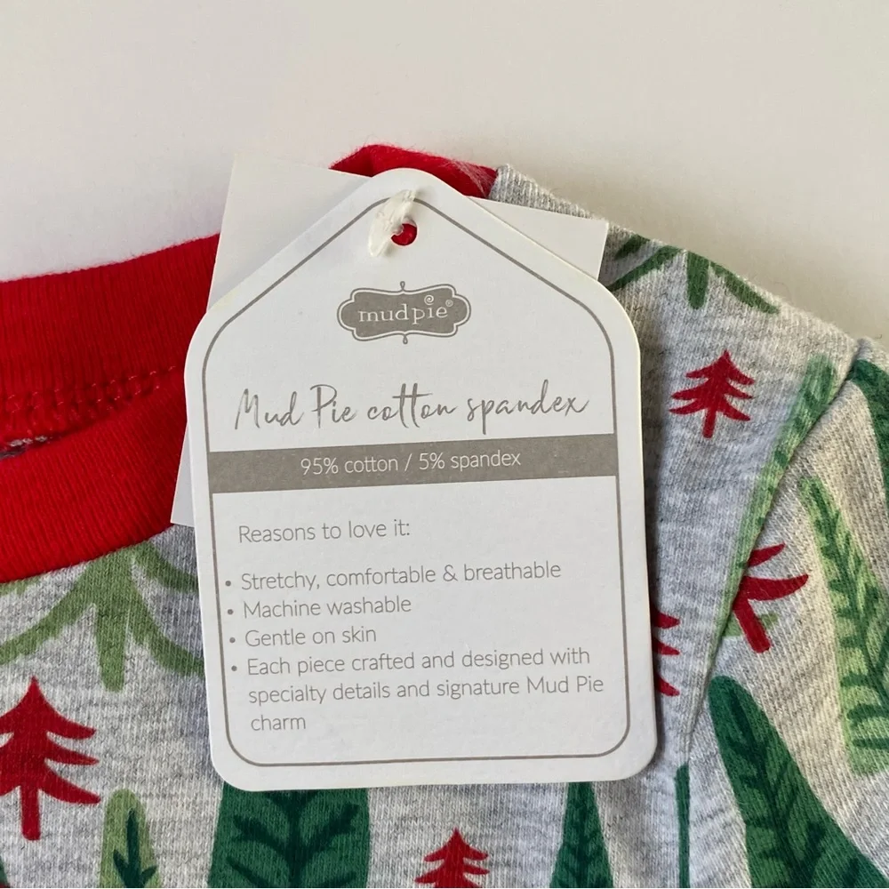 Mud Pie Kids Santa Pajamas Size 9 12 Months Christmas 2 Piece Long Johns Trees